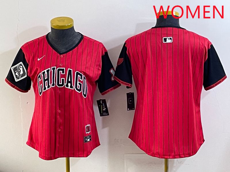 Women Chicago White Sox Blank Red Stripe Joint Name Nike 2025 MLB Jersey style 5->women mlb jersey->Women Jersey